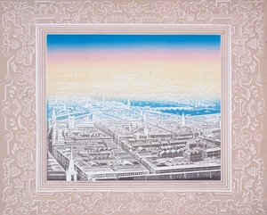 伦敦的鸟瞰图，以装饰性的边框为框架，约1845年。  
