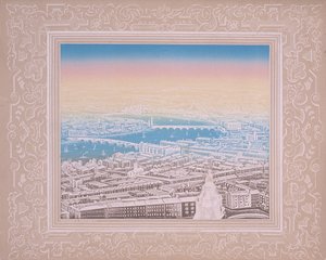 伦敦的鸟瞰图，显示滑铁卢桥和布莱克弗里尔桥，约1845年。  
