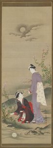 秋天：两个女人凝视着月亮的倒影，19世纪初。 作者 久保顺曼