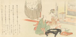 在托克诺玛壁炉前的歌妓和客户，1798年。 作者 久保顺曼