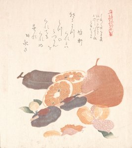 橘子和干柿子，19世纪。 作者 久保顺曼