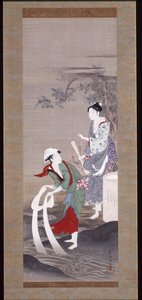 三岛玉川（水晶河）双姝（绢本水墨、图案、色彩） 作者 久保顺曼