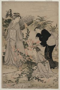切割灌木丛中的三叶草的妇女；近江省的Noji Tama河，来自六条Tama河的无标题系列。 作者 久保顺曼