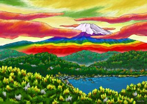 城市之外的彩虹色富士山，2023（数字绘画）