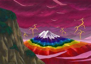 雷声和彩虹般的富士山，2023 年（数字绘画）