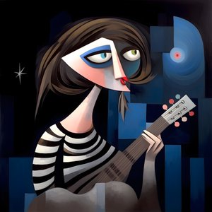3D 女吟游诗人与她的吉他在夜月光 4