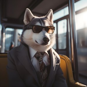 公交车站的西伯利亚哈士奇，西装革履，墨镜十足，绅士风度3