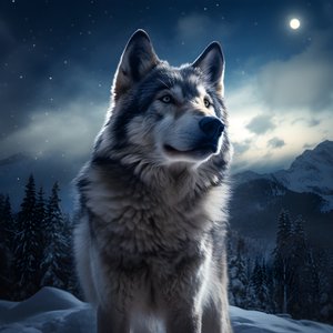 一只威风凛凛的灰狼站在白雪皑皑的山峰上 2
