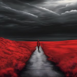 一条长长的红色道路。走着就像从未走过的英雄。3