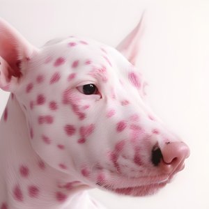 白色动物达尔马提亚斑纹上粉红色猪的迷人特写 1