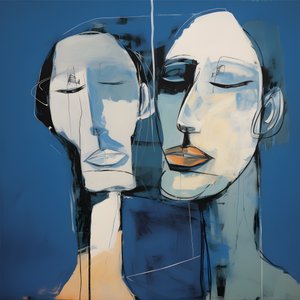 蓝色背景下的双头绘画 2