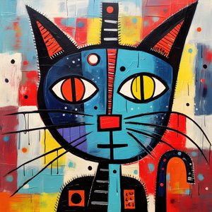 毕加索、琼-米罗和巴斯奎特风格的可爱猫咪 4