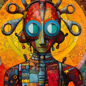 嘉年华卡津沼泽突变科幻机器人，采用 Tim Burton 和 Beksinski 的艺术风格 1