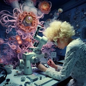 大卫·拉切贝尔 (David LaChapelle) 艺术风格的超分辨率电子显微镜拍摄的女性 1