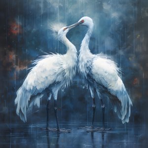 美丽，宏伟，电影画，两只鹤在雨中接吻3