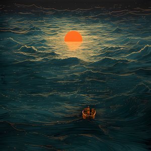两艘小船静静地在墨黑的海水中滑行，驶向漩涡中的卡律布迪斯，满月是北海空旷世界中唯一的光亮。4