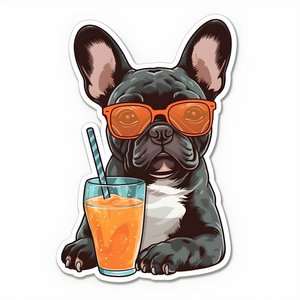 贴纸、酷法国斗牛犬、喝鸡尾酒 1