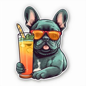 贴纸、酷法国斗牛犬、喝鸡尾酒 2