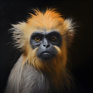 黑色背景的金色叶猴脸部绘画 1
