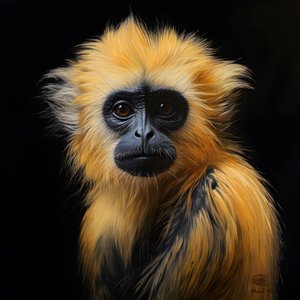 黑色背景的金色叶猴脸部绘画 3 作者 库尔特赫普克