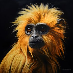 黑色背景的金色叶猴脸部绘画 4 作者 Kurt Heppke