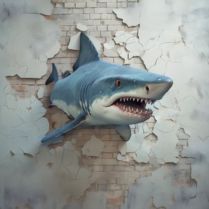 旧墙上的画脸蓝鲨 1
