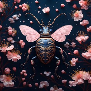 背景为蘑菇的插图甲虫的插图 4