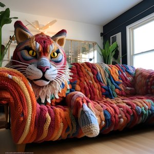现实客厅里的一只巨大的钩针猫 2