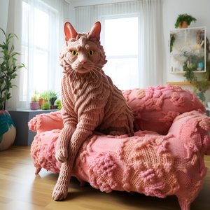 现实客厅中的一只巨大的钩编猫 4