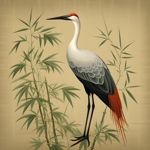 一幅美丽的日本插画--仙鹤和竹子 2