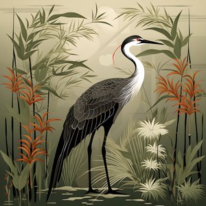 美丽的日本鹤和竹子插图 3