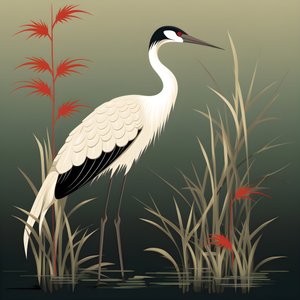 一幅美丽的日本插画--仙鹤和竹子 4