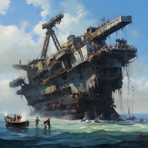 大型沉船被起重机拉出海面 4