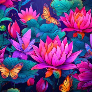 莲花和蝴蝶的无缝图案 4