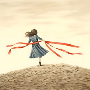 一个带着丝带跳舞的女孩的天真绘画 2