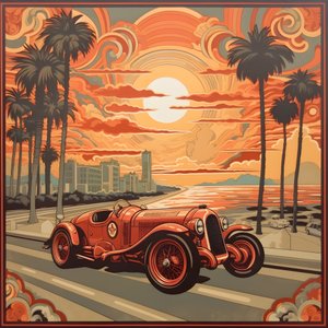 美丽、优雅、简约、绗缝杰作，采用 Shepard Fairey 的艺术风格::1 纪念 1940 年摩纳哥大奖赛，历史悠久的赛车相互竞争。 1