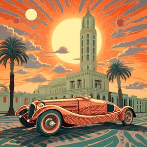 美丽、优雅、简约、绗缝杰作，采用 Shepard Fairey 的艺术风格::1 纪念 1940 年摩纳哥大奖赛，历史悠久的赛车相互竞争。 2
