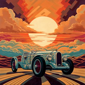 美丽、优雅、简约、绗缝杰作，采用 Shepard Fairey 的艺术风格::1 纪念 1940 年摩纳哥大奖赛，历史悠久的赛车相互竞争。 3