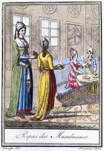 穆斯林妇女的膳食 - 在 J. Grasset St Sauveur 编着的“旅行百科全书”中。 德罗伊, 巴黎 作者 LF Labrousse