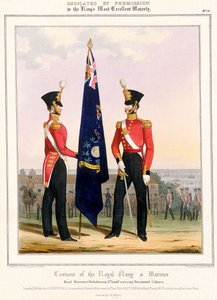 皇家海军和海军陆战队服装。英国皇家海军陆战队 2d.中尉，约 1832 年（彩色石版画） 作者 L.和Eschauzier St. Mansion