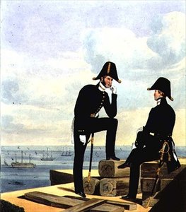 大副，《皇家海军和海军陆战队的服装》第12版，由艺术家们雕刻，约1830-37年（彩色平版印刷）。 作者 L.和Eschauzier St. Mansion