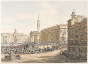 1852年11月18日，威灵顿公爵国葬时的殡仪车和游行队伍经过Mansion House。 作者 艾米丽·德拉蒙德夫人