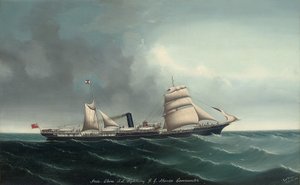 1892年印度支那轮船在风帆和蒸汽中闪动