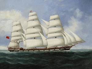 全副武装的商船 "Loch Long "号在海上扬帆起航