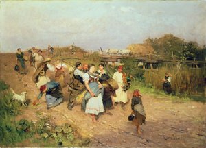收割机在回家的路上，1881年 作者 Lajos Deak Ebner