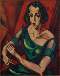 女性肖像（穿绿色衣服的女性）。 作者 Lajos Tihanyi