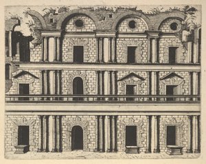 宫殿外墙的废墟[Palatium M. Agrippa]，来自 "Ruinarum variarum fabricaru... "系列，1554。