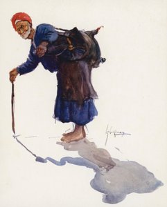 埃及人民：运水人，萨卡（彩色石版画） 作者 兰斯·萨克雷