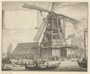 1699 年沃尔默附近 De Zeug 油坊的火灾 作者 劳伦的舍尔姆