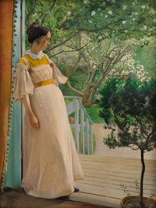 在花园的门口艺术家的妻子，1897年。